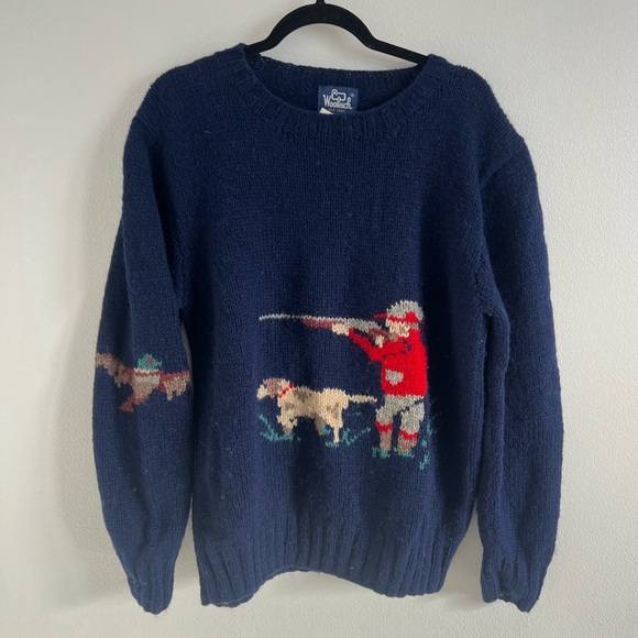 Vintage Woolrich Bird Hunting Scene Handknit Sweater, size Large - Picture 3 of 5